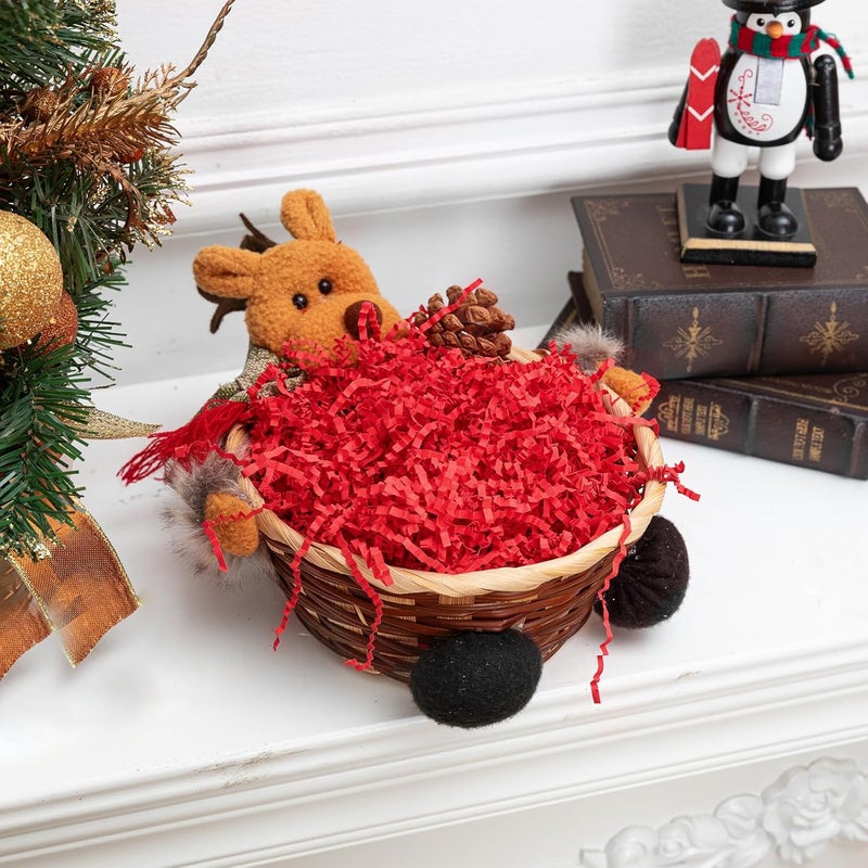 Gloreyan 1/2LB Crinkle Cut Paper Shred, Red Raffia Paper Sherd Filler Grass for Christmas Valentine's Day Easter Gift Wrapping Basket Filling Birthdays Weddings Party Supply - Image 3